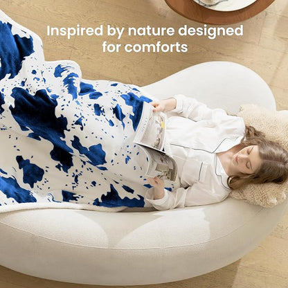 Heated Blanket Twin Blanket - Fast Heating Electric Blanket, Soft Flannel Heated Twin with 4 Time Settings,10 Heating Settings, Warm Gifts for Women & Mom & Grandma(62"x84"Cow Print Blue)