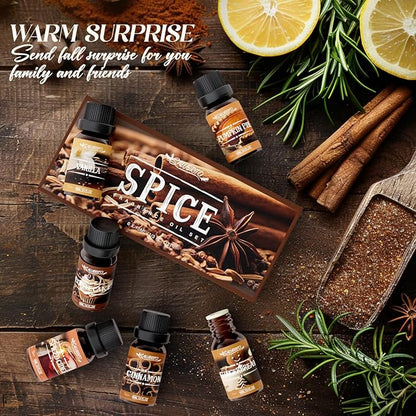 SALUBRITO Spice Fragrance Oils Set, Premium Essential Oils Set for Diffuser, Candle, Soap Making, Warm Fall Scented Oil, Cinnamon, Spiced Cider, Pumpkin Pie, Coffee Cake, Gingerbread, Vanilla