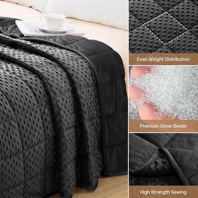 Wemore Minky Dot Weighted Blanket for Adults King Size 15 lbs, Soft Cozy Heavy Blanket for Bed and Couch, Breathable Blanket for All-Season with Glass Beads, Black 80 x 87 inches