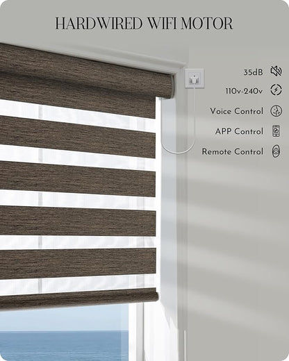 Graywind Motorized Blinds with Remote, Smart Zebra Shades for Windows, Hardwired Roller Blinds Compatible with Apple Homekit, Alexa, Google Home, Custom Size, Wool-Like Black Gold