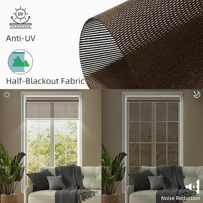 SmartWings Motorized Light Filtering Shades, 50% Blackout PVC Free Smart Blinds, Custom Size, Rechargeable Battery, Works with Matter/Apple HomeKit, Alexa, Thread/Zigbee, Remote Optional, 50% Cocoa