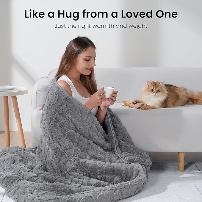 Drewin Queen Size Weighted Blanket 15 lbs for Adults, 60" x 80" 3D Stylish Jacquard Weighted Blankets for Sofa Bed, Cozy Warm Sherpa Throw Blanket for Calming and Relax, Grey