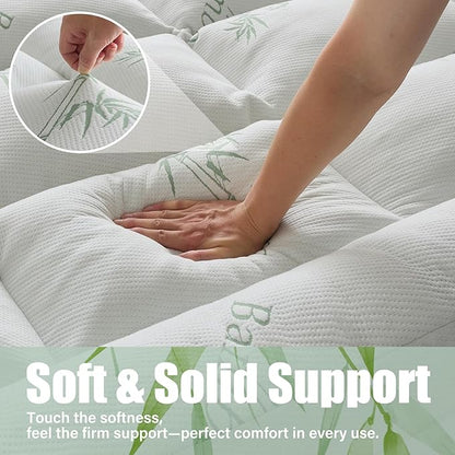 WhatsBedding 5 Inch Memory Foam Mattress Topper Queen Size for Back Pain Relief, Cooling Breathable Bamboo Viscose Air Layer, Comfort Thick Pillow Top Mattress Topper, 2000 GSM Fill