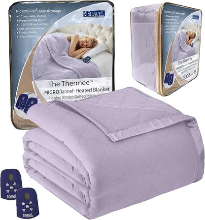 Thermee Micro Flannel Heated Blanket King Size - 10 Settings, Programmable, Rapid Heating - Lilac