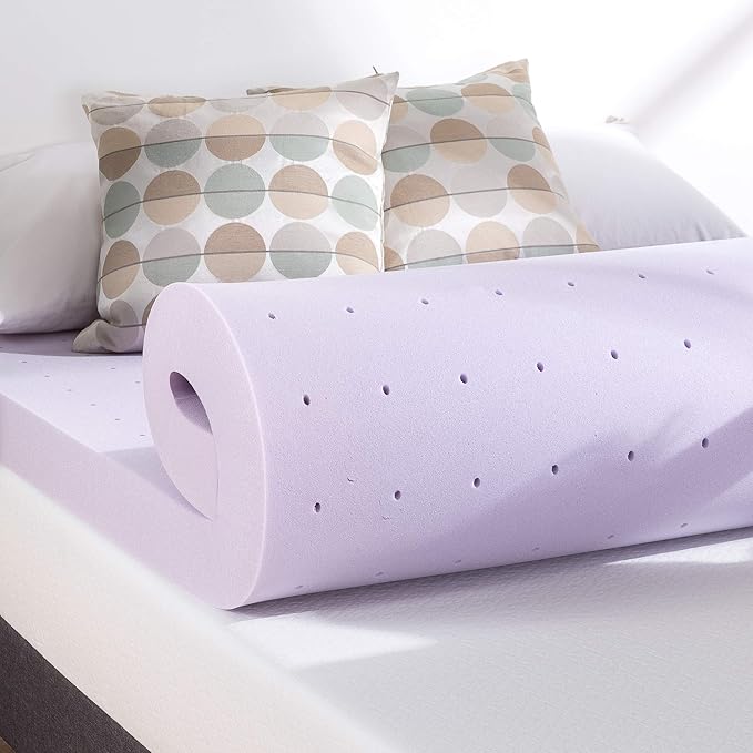Mellow 4 Inch Ventilated Memory Foam Mattress Topper, Soothing Lavender Infusion, CertiPUR-US Certified, Twin