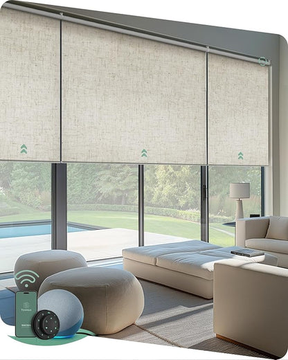 Yoolax Smart Coupled Roller Shades Compatible with Alexa Google, Motorized Blinds with Remote Blackout Coupled Roller Shades for X-Large Windows, Custom Size (XL Coupled-Linen Beige)