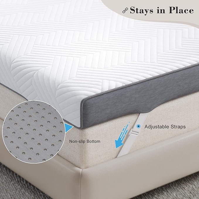 EnHomee Memory Foam Mattress Topper,4 Inch Full Mattress Topper Pressure Relief with Cooling Gel and Removable & Washable Embossed Cover, CertiPUR-US & Oeko-TEX Certified, White, Full