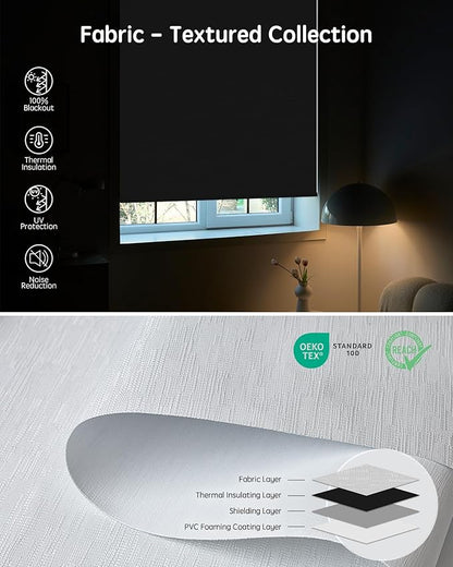 Yoolax Motorized Blinds with Remote, Blackout Smart Blinds for Windows Motorized Roller Shades, Automatic Window Shades Work with Alexa Custom Size (Blackout-Jacquard White)