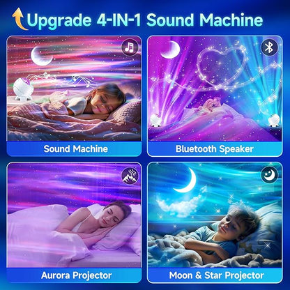 Sound Machine White Noise Machine for Sleeping, 15 Soothing Sounds & Bluetooth Speaker Aurora Light Projector, 15Colors White Noise Sound Machine for Sleep Therapy for Adults & Kids with Remote+Timer