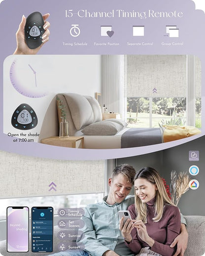 Graywind Motorized Roller Shades 100% Blackout Free Stop Window Shades Cordless Wireless Remote Control Window Roller Blinds with Valance for Smart Home and Office, Customized Size, Linen Beige