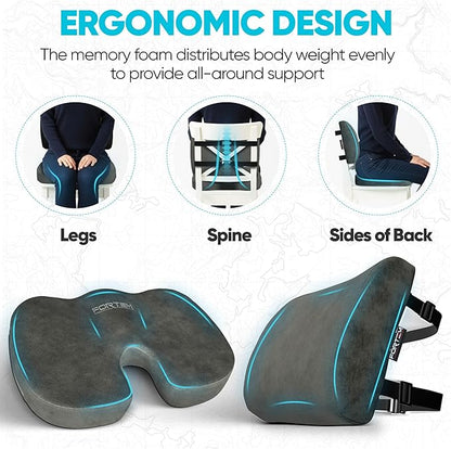 FORTEM Seat Cushion, Office Chair Cushion, Lumbar Support Pillow for Office Chair, Memory Foam Sciatica Coccyx Tailbone Pressure Pain Relief, Car Sitting Pad, Washable Non Slip, XL