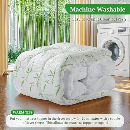 3 Inch Mattress Topper King Size - 1500GSM 3D+7D Down Alternative Fill, Viscose Made from Bamboo Cover, Extra Plush Pillow Top Mattress Topper for Back Pain, 6"-18" Deep Pocket (78"x80")