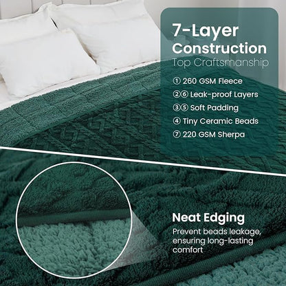 Drewin Weighted Blanket for Adults Queen Size 15 lbs, Soft Fuzzy Jacquard Sherpa Weighted Blankets for Sleeping, Cozy Sofa Bed Blanket for Winter, Dark Green, 60 x 80 inches