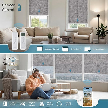 Motorized Roller Shades,Motorized Light Filtering Shades Compatible with Homekit Alexa Google,70% Blackout Smart Blind with Remote,Electric Shades for Home Office,Texture Midnight