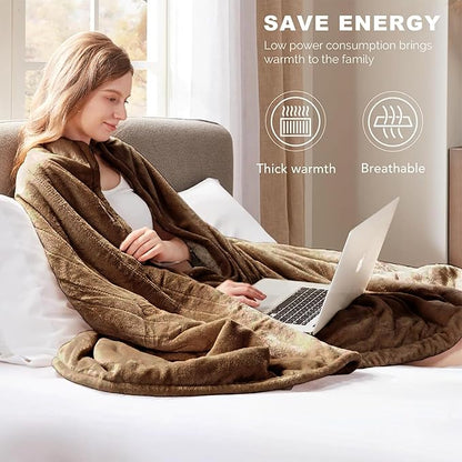 Sherpa Soft Dual Control Electric Blanket King Size, Heating Blankets | Washable | 1-10 Hour Automatic Shut Off | Double Zone, 6 Heat Settings | 100" X 90" Mocha