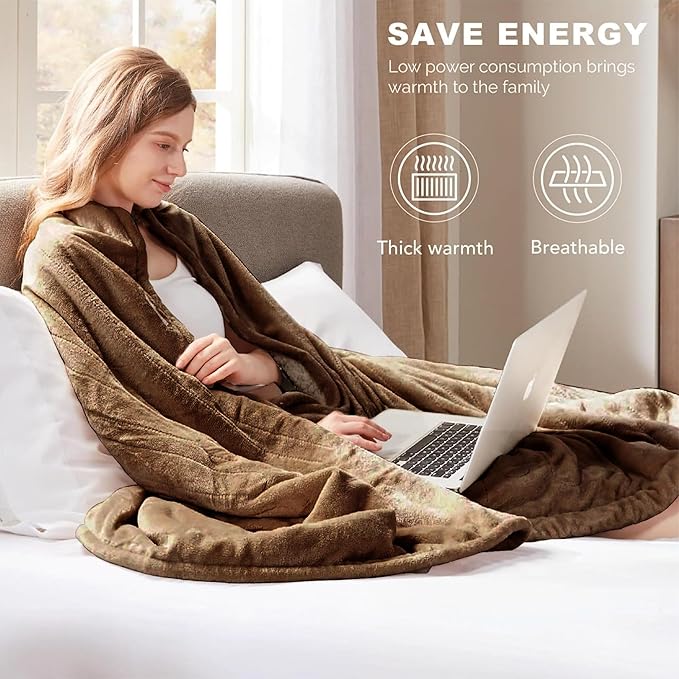 Degrees of Comfort Sherpa Plush Heated Blanket, Full Size Bed Electric Blankets with 20 Heat Settings Controller | 1-10 Hour Auto Shut Off |Washable, 72" X 84" Mocha