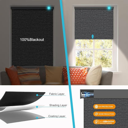 Motorized Blinds with Remote, Smart Blind Roller Shades Compatible with Alexa, Durable Rechargeable Battery Solar Power Electric Window Blinds Motorized Shades Customized Size (Luxury-Black)