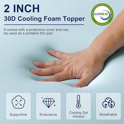 XWZO Twin Size Memory Foam Mattress Topper Dual Layer 3 Inch,2 Inch Cooling Gel Memory Foam Mattress Topper and 1 Inch Pillow Top Pad for Back Pain Relief