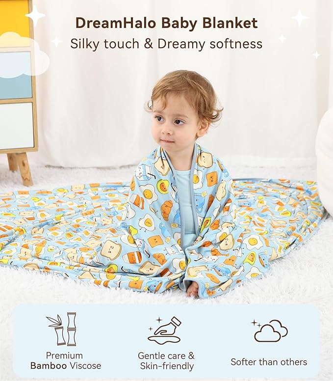 Premium Baby Blankets, Soft Viscose from Bamboo Blanket for Boys and Girls, Nursery Crib Bedding Quilt for Newborn and Toddler, Cooling for Hot Sleepers, 50'' x 50'' Blue Breakfast