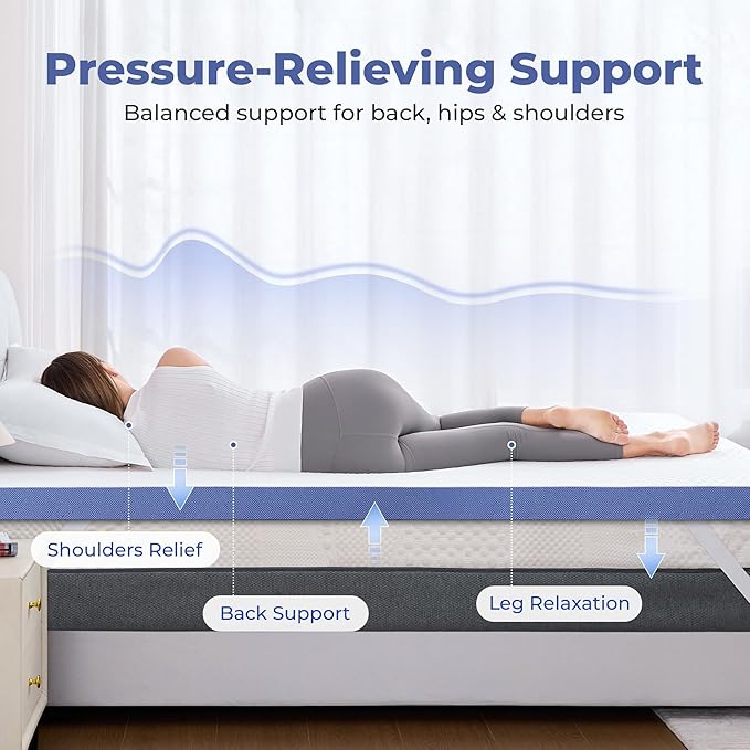 BDEUS 2 Inch Gel Memory Foam Mattress Topper Twin Size, Cooling Mattress Topper for Back Pain Relief, Non-Slip Design with Removable & Washable Soft Bamboo Cover.