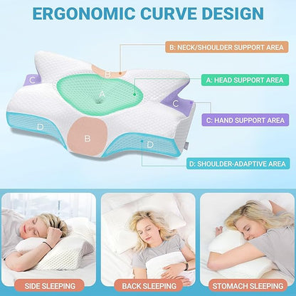 Elviros Cervical Memory Foam Pillow, 2 Pack Pillows for Neck and Shoulder Pain, Ergonomic Orthopedic Sleeping Neck Support Pillow for Side Sleepers, Stomach Sleepers (Grey)