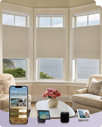 Graywind Motorized Matter Cellular Shades- 100% Blackout Top Down Bottom Up 1-3/4"Cell Honeycomb Blinds for Indoor Windows, Compatible with Alexa Google Siri, Custom Size,Beige