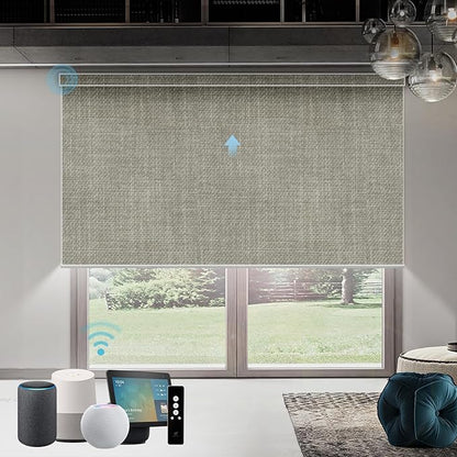 SmartWings Motorized Roller Shades Work with Homekit, 100% Blackout Smart Blinds for Windows, Cordless Remote Control Window Shades, Vigor Sage, Customized Size