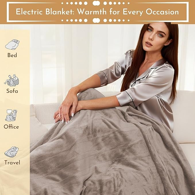 Electric Heated Blanket 72"x84" Full Size Flannel Heated Blanket, Cozy & Warm for All Night, 4 Heat Settings & 10 Hours Auto Off, Machine Washable, Linen