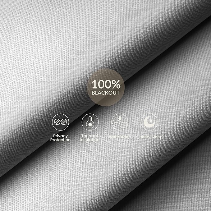 Boolegon Motorized Roller Blinds with Remote Control, Blackout Linen Fabric-Matched Automatic Roller Shades for Windows, Rechargeable Electric Window Shades for Home, Office, White, Custom Now