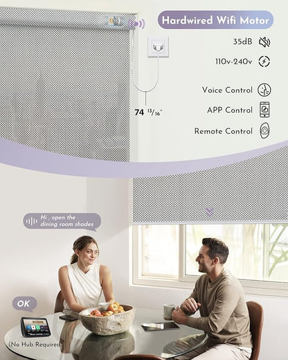 Graywind Motorized Roller Shades Compatible with Alexa Google Hardwired WiFi Smart Light Filtering Blind Remote Automated Blinds Electric Window Shade, Custom Size (3% Openness Solar Silver)