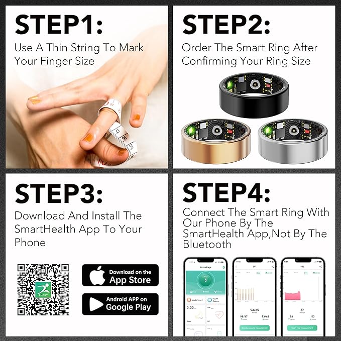 Smart Health Ring for Women Men Fitness Tracker with Heart Rate, Blood Oxygen, Blood Pressure, Sleep Monitoring, Step Counting, IP68 Waterproof for iOS and Android, No APP Fee, Gold 13