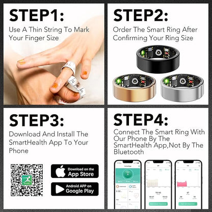 Smart Health Ring for Women Men Fitness Tracker with Heart Rate, Blood Oxygen, Blood Pressure, Sleep Monitoring, Step Counting, IP68 Waterproof for iOS and Android, No APP Fee, Silver 11