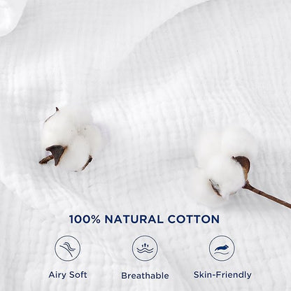Bedsure 100% Cotton Muslin Blanket Queen Size for Bed - 4-Layer Breathable and Lightweight Thin Soft Summer Gauze Muslin Blankets for Adults, White, 90x90 Inches