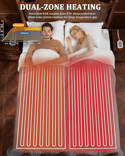 CAROMIO Heated Blanket Queen Size with LCD Dual Controller, Waffle Weave Fast Heating Electric Blankets, 10 Heat Levels & 1-12H Time Settings, ETL Certified, Machine Washable, Grey, 84" x 90"