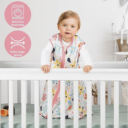 3 Pack Baby Sleep Sack 6-12 Months 100% Rayon Cotton Baby Sleeping Bag 2-Way Zipper Toddler Wearable Blankets TOG 0.3 （Heart&Pink&Floral）