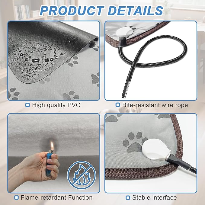 Bestio Cat Heating Pad，16 in Dog Cat Heating Pad with Timer,Obtain UL & MET certificat with Smart Thermostat Switch (1-24 Hours),Indoor Pet Heating Pad for Cats Dogs, Rabbit Pet Heated Pad -Blue
