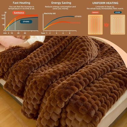 Heated Blanket Electric Blanket Heating, Dual Control Soft Ribbed Faux Fur Electric Blanket with 12 Heat Levels 12H Timer ETL FCC Certified Machine Washable (Camel, King Size - 90" x 100")
