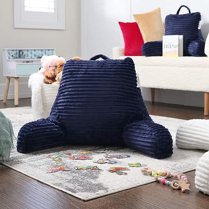 Nestl Reading Pillow with Shredded Memory Foam, Luxe Cut Plush Back Pillow for Sitting Up in Bed, Back and Arms Adjustable Support for Adult & Teens, Backrest Pillows with Washable Cover Navy Blue