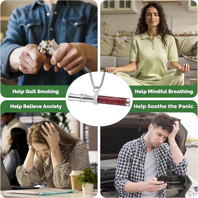 Breathe Free Necklace, Natural Stone Breathing Necklace for Stress Relief, Mindfulness and Relaxation, Anxiety Necklace Mindful Breathefree Calm Tool with Plant Cores, Portable Wellness Gift for Adult