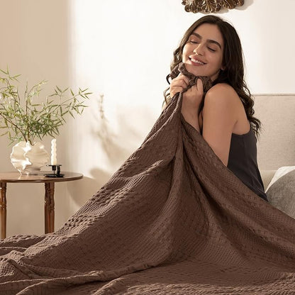 PHF Cooling Waffle Blanket Queen Size, Lightweight 60% Rayon Derived from Bamboo & 40% Cotton Breathable Blanket for Hot Sleepers, Soft and Luxury for Bed Couch and Sofa, 90"x90", Chocolate