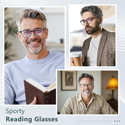 EASY READ 2 Pairs Sporty Style Reading Glasses for Men，Rectangular TR90 Blue Light Blocking Readers with Spring Hinge