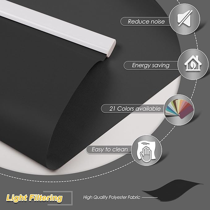 Allesin Motorized Roller Shade Compatible with Alexa for Window, 80% Blackout Smart Shades Cordless with Remote Control, Electric Automated Blinds for Window, Customized Size, Dry Battery(Black)