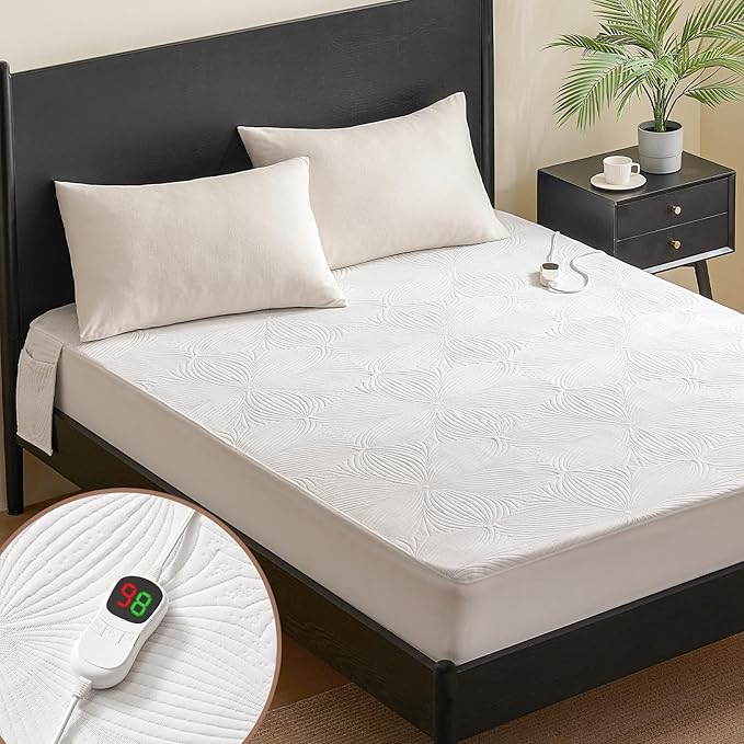 Homemate Heated Mattress Pad TwinXL Size - 3D Knitted Jacquard Electric Mattress Pad TwinXL Bed Warmer with Dual Controller, 10 Heated Setting - Auto Off 8 Hours, Fit Up to 30 Inch, 80"x39"