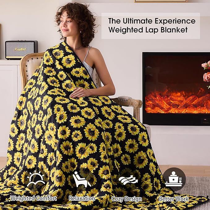 Sunflower Weighted Blanket for Adults 12lbs, 48"x72", Twin Full Size Cooling Heavy Throw Blanket for 110-130lbs, Microfiber Soft Thick Big Blankets Weighted Comforter Gift for Sleeping