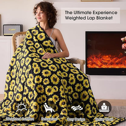 Sunflower Weighted Blanket for Adults 12lbs, 48"x72", Twin Full Size Cooling Heavy Throw Blanket for 110-130lbs, Microfiber Soft Thick Big Blankets Weighted Comforter Gift for Sleeping