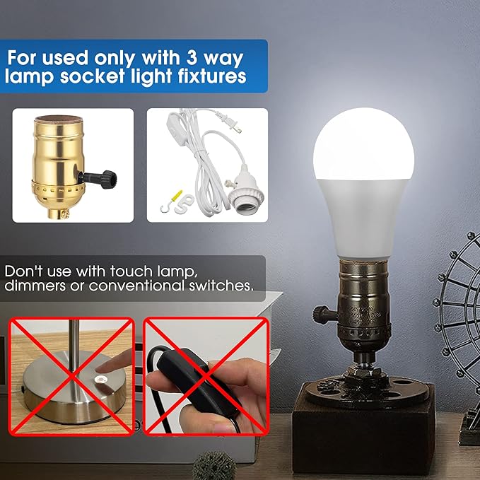 Briignite 3 Way LED Light Bulbs, 3-Ways Light Bulb 50 100 150W Equivalent Daylight 5000K A19 E26 Base, Three Way Light Bulbs Indoor 3-Way Light Bulb for Reading, 2 Pack