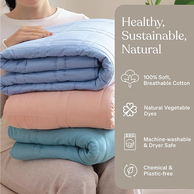 Baloo Weighted Blanket for Kids and Adults (Aqua - 9lbs 40"x60" - Mini Size) | Cooling & 100% Cotton Material | Machine Washable & Dryer Safe | with Glass Microbead Fill