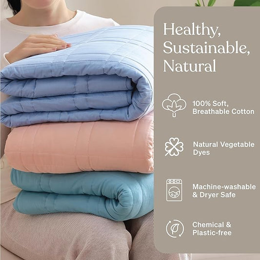 Baloo Weighted Blanket for Kids and Adults (Aqua - 9lbs 40"x60" - Mini Size) | Cooling & 100% Cotton Material | Machine Washable & Dryer Safe | with Glass Microbead Fill