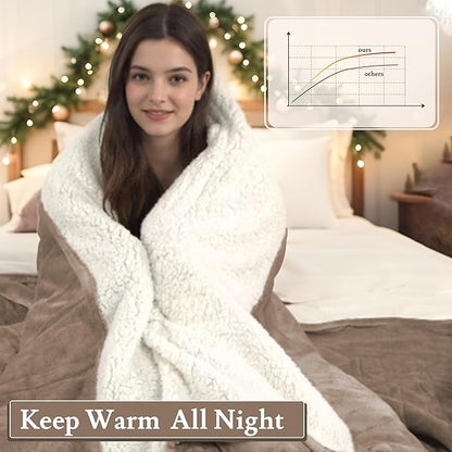Electric Heated Blanket 72"x84" Full Size Flannel & Sherpa - 4 Heat Settings & 10H Auto Shut Off for Safe Overnight Use, Fast Heating, Machine Washable for Bed, Couch, Office - Brown