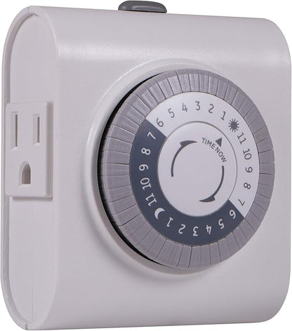 GE Mechanical Grounded Outlet Timer, Dual Plugs with 3 Prongs, 24 Hour Cycle, Indoor Use for Lights, Lamps, Fans, Appliances, Christmas Tree, 2 Pack, 46211